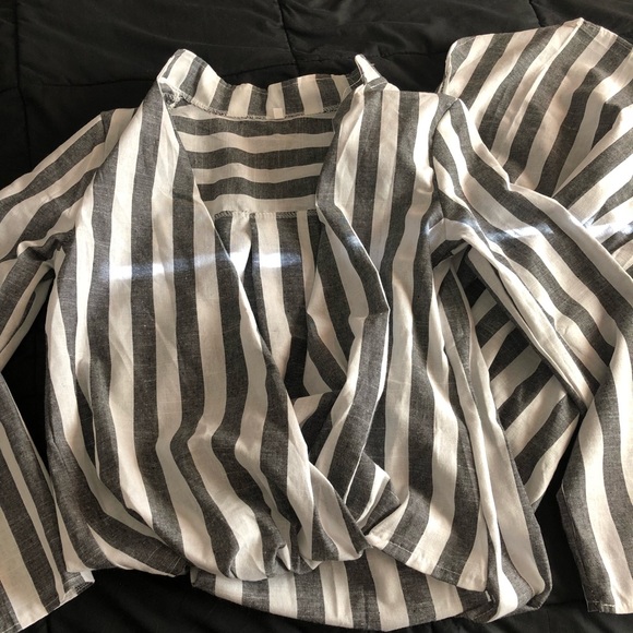 Striped Deep-V Cotton Walker Shirtdress - Picture 2 of 7